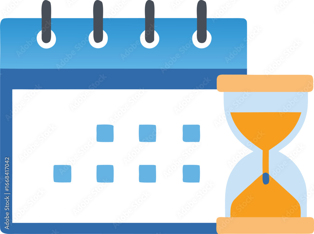 Poster flat design calendar and hourglass vector icon illustration for time management and scheduling