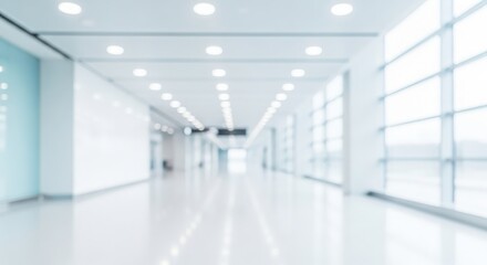 Obraz premium Modern, spacious hallway with bright lighting and large windows, creating an airy atmosphere