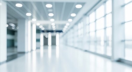 Fototapeta premium Modern, spacious interior of a bright hallway with large windows, showcasing a minimalist design