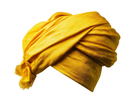 Vibrant yellow turban draped elegantly against black background