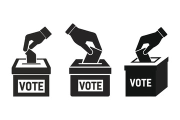Hand Casting Voting Ballot Box Silhouette Icon – Election, Democracy, Vote Concept Political Campaign Illustration
