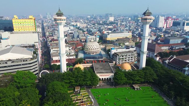 a aerial footage of great mosque bandung in bandung, west java 