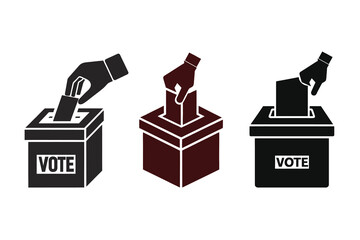 Hand Casting Voting Ballot Box Silhouette Icon – Election, Democracy, Vote Concept Political Campaign Illustration