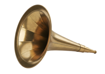 Vintage brass gramophone horn, a classic antique music player capturing retro style and historical technology isolated on a transparent background in a studio shot