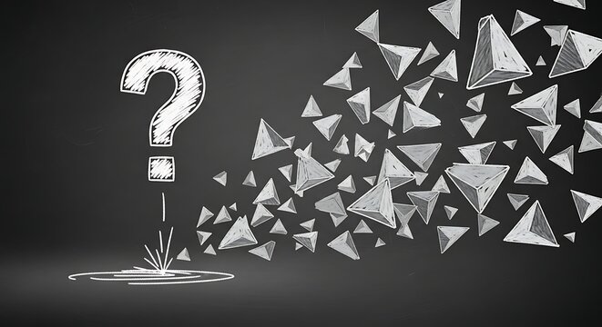 Question Mark Launching into Abstract Geometric Explosion. - Powered by Adobe