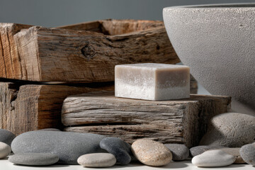 closeup shot focusing on soft textures featuring fine sand smooth pebbles delicate fabric and rustic wood