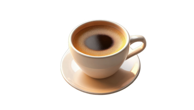 Creamy coffee in a light-beige cup and saucer