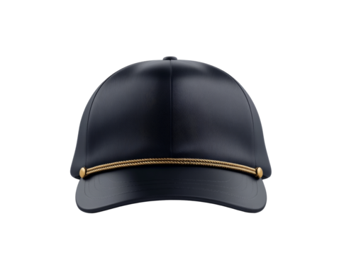 Stylish black cap with gold trim and structured design