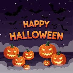 Happy Halloween Night Pumpkins Bats