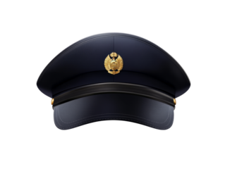 Navy blue pilot hat with gold emblem front view