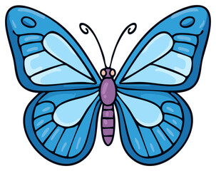 Stylized blue butterfly illustration with open wings and detailed patterns