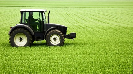 Obraz premium Agricultural machinery plowing verdant farmland