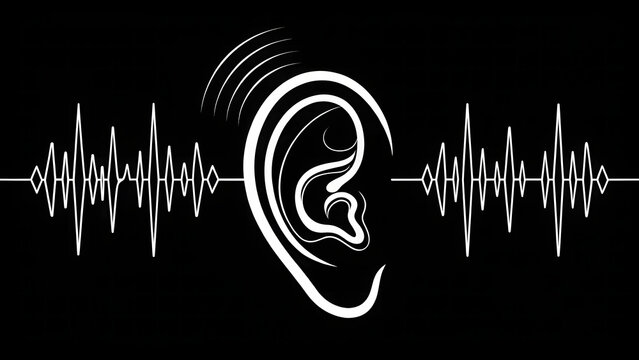 Minimalist Ear with Pulse Waves, Abstract Auditory Perception Illustration, Sound and Hearing A Digital Concept, Modern Vector Art of the Human Ear