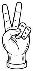 Obraz premium Line Art Illustration of a Hand Gesture with Peace Sign or Victory Symbol Expressing Solidarity