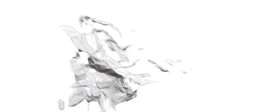 Abstract crumpled white shape on black background