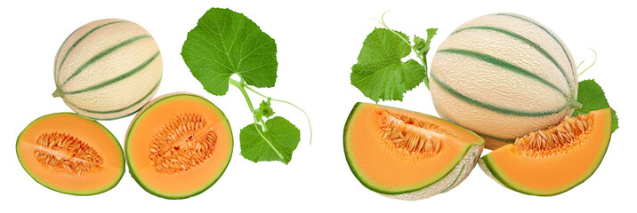 Cantaloupe melon isolated on white background with full depth of field. Top view. Flat lay