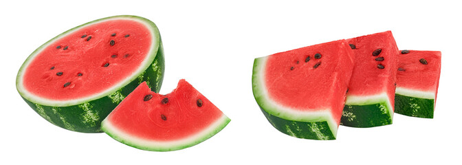 half and piece of watermelon isolated on white background with full depth of field