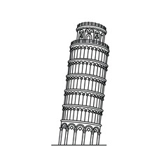 Hand drawn sketch of the leaning tower of pisa in italy