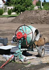 Cement mixer machinery at the construction site