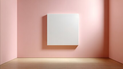 Minimalist Interior Space with Pink Walls and Empty White Canvas in Contemporary Design
