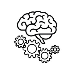 Brain with interconnected gears symbolizing thought process and mechanics