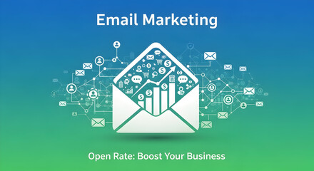 Email marketing concept with envelope and charts, perfect for boosting business open rates