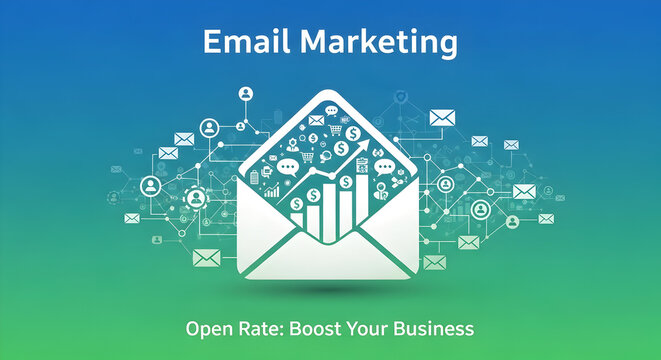 Email marketing concept with envelope and charts, perfect for boosting business open rates
