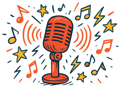 Retro microphone vector for music enthusiasts: vibrant sound and audio celebration concept