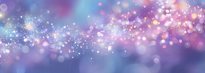 Abstract pastel background with swirling bokeh lights and glitter; soft purple, pink, and blue hues