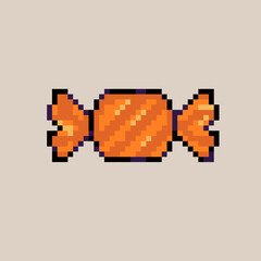 Fototapeta premium Pixel Art Orange Wrapped Candy Halloween Illustration
