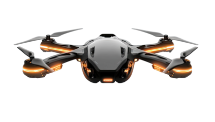 Gray drone with orange lights