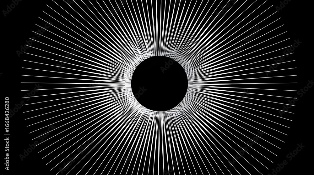 Wall mural abstract black and white radiating geometric design with circular pattern and lines