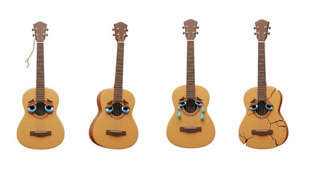 Naklejka premium Acoustic guitar condition comparison musical instrument stock image