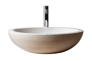 Elegant modern washbasin isolated on transparent background for bathroom design projects- ideal for interior decor concepts featuring sleek and contemporary sanitary ware elements.
