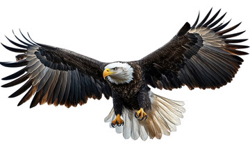 Fototapeta premium Bald eagle in flight with detailed feathers PNG on transparent background ideal for wildlife design projects and nature-themed graphics