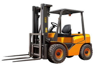 High-resolution forklift illustration isolated on transparent background for industrial and warehouse logistics design projects- ideal for digital and print use in manufacturing and heavy machinery