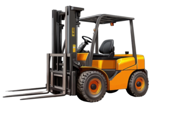 High-resolution forklift illustration isolated on transparent background for industrial and warehouse logistics design projects- ideal for digital and print use in manufacturing and heavy machinery