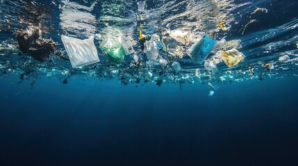 Plastic waste pollution in the ocean, ecological environment problem scene