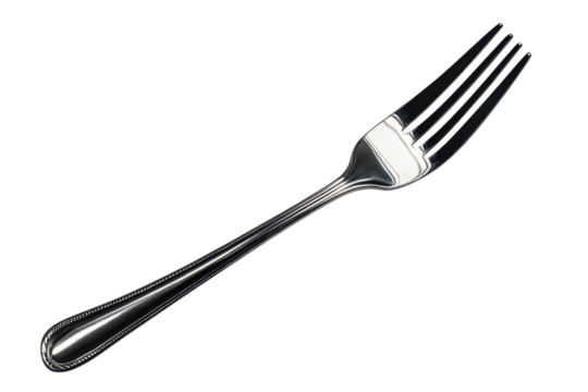 High-resolution stainless steel fork isolated on transparent background- ideal for culinary arts- food photography- and kitchenware design projects