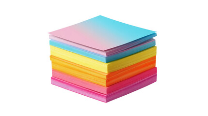 Stack of assorted colorful sticky post-it note papers isolated on transparent background in PNG format for office and school supplies