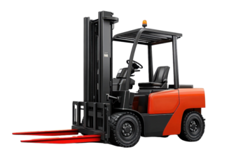 High-resolution forklift illustration isolated on transparent background for industrial and warehouse logistics design projects- ideal for digital and print use in manufacturing and heavy machinery