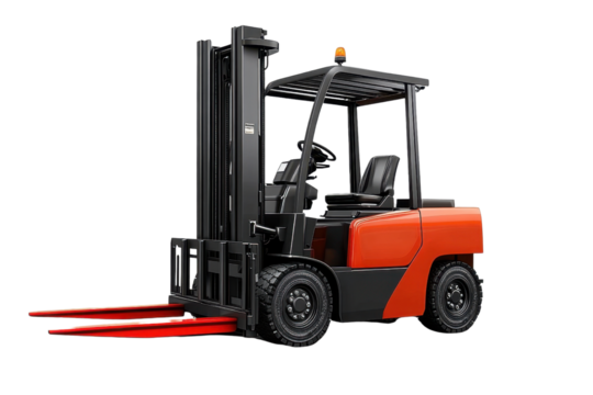 High-resolution forklift illustration isolated on transparent background for industrial and warehouse logistics design projects- ideal for digital and print use in manufacturing and heavy machinery