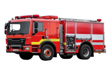 Fire engine on transparent background for emergency services design projects and fire safety awareness campaigns in high-resolution PNG format