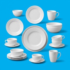 Fototapeta premium crockery isolated on blue background