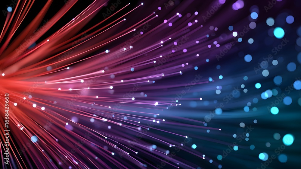 Poster dynamic abstract light flow with colorful particles in a digital background