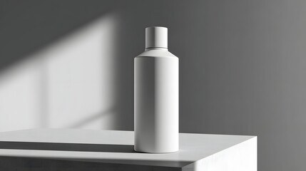 Sleek, White Minimalist Bottle on a Concrete Surface with Soft Shadows and Neutral Background