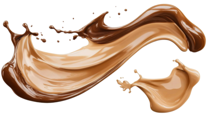 Smooth and creamy brown chocolate liquid paint milk splash swirl wave in various designs- PNG file with transparent background for artwork graphic design mockup template