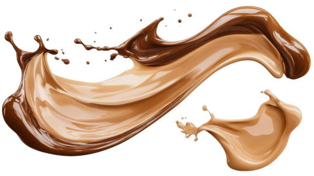 Smooth and creamy brown chocolate liquid paint milk splash swirl wave in various designs- PNG file with transparent background for artwork graphic design mockup template