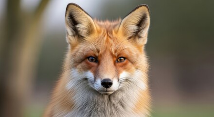Fototapeta premium A red fox stares intently with its beautiful orange eyes