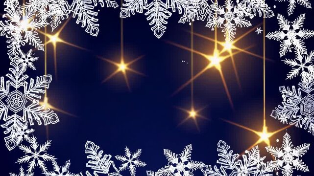 decorative border design composed of intricate snowflake crystals and star shapes, suitable for holiday-themed graphics